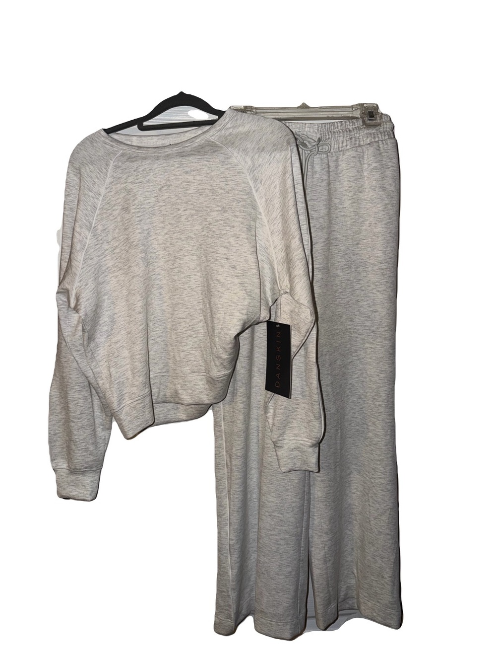 Small Danskin Silver Heather Cropped Crew & Wide Leg Lounge Set